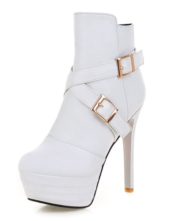 ブラック アンクル ブーツ ハイヒール プラットフォーム ブーティ レディース バックル ジッパー スティレット ショート ブーツ