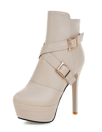 ブラック アンクル ブーツ ハイヒール プラットフォーム ブーティ レディース バックル ジッパー スティレット ショート ブーツ