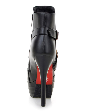 ブラック アンクル ブーツ ハイヒール プラットフォーム ブーティ レディース バックル ジッパー スティレット ショート ブーツ