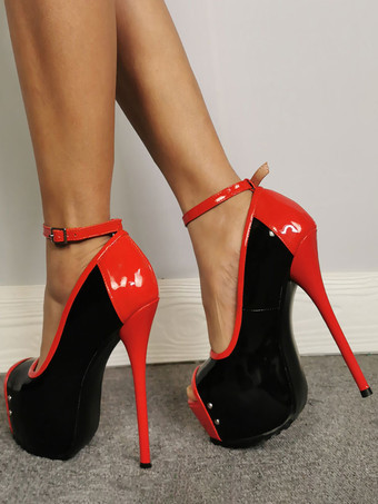 ブラックセクシーなシューズレディース　2025　ピートゥ　プラットフォーム　アンクルストラップハイヒール　ポールダンスシューズ