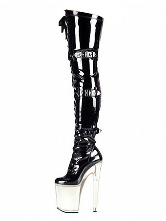 ハイヒール ステートメント レースアップ ニーハイブーツ