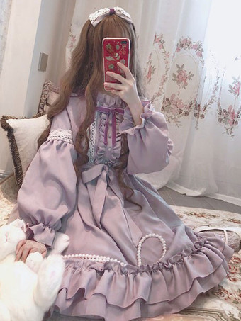 甘いロリータOPワンピース　2025　プロヴァンスラベンダーロリータワンピースワンピース　フリルリボンアイドル衣装