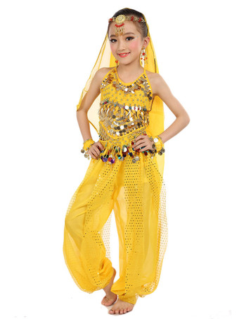 ベリーダンス衣装　コスチューム　子供用　ブルー　シフォン アラビアン 衣装　ノースリーブ　インディアン　ボリウッドダンスコスチューム　2025