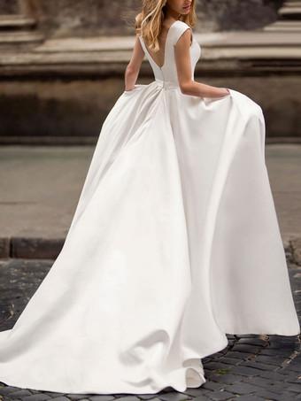 シンプル ナチュラルウェストライン ウェディングドレス ホワイト A