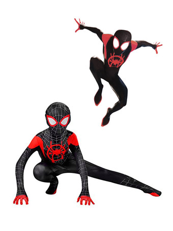 Kids Black Spiderman into the spider verse Lycra Spandex Fabric Unisex Zentai Suit Full Body Costumes