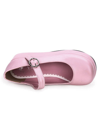 クラシックロリータパンプスプラットフォームラウンドトゥPUロリータシューズ