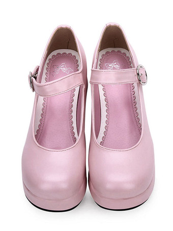 クラシックロリータパンプスプラットフォームラウンドトゥPUロリータシューズ