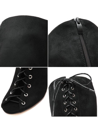 サイハイブーツ ヌバック レースアップ ピープトウ スティレットヒール オーバーザニーブーツ レディース