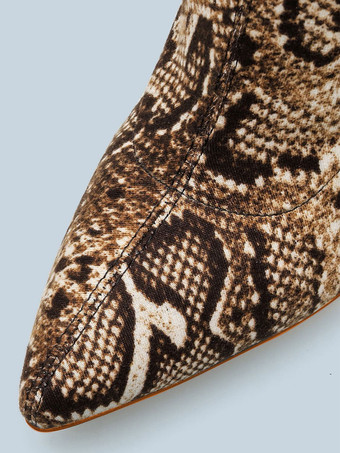 レディースサイハイブーツマイクロスエードスネークプリントポインテッドトゥスティレットヒールウィンターブーツ