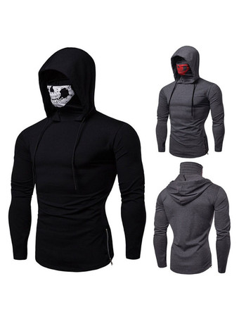 Men Black PZ9 Mask T Shirt Print Skull Hooded Zipper Long Sleeve T Shirt