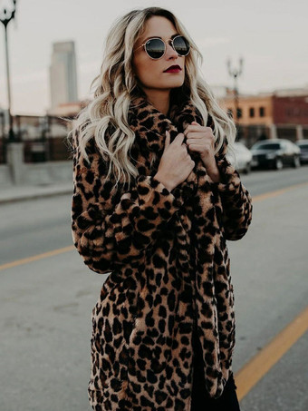 ファー コート ヒョウ柄 折り襟 フェイクファー カジュアル レディースアウター