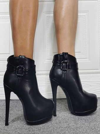 黒のアンクル ブーツの女性の靴プラットフォーム ハイヒール ブーティー