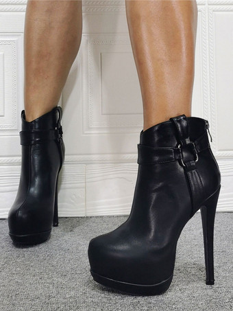 黒のアンクル ブーツの女性の靴プラットフォーム ハイヒール ブーティー