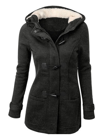 ダークグレー チェスターコート ライトグレー トグル ボタン 無地 ポリエステル綿混紡 レディースファッション ピーコート フード付き 女性上着 長袖 レディースアウター レディース