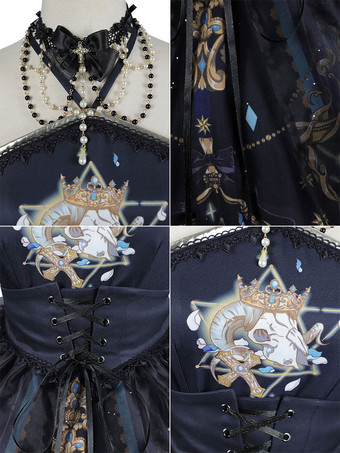 Gothic Lolita JSK Dress Black Sleeveless Chains Pearls Classical Lolita Jumper Skirts