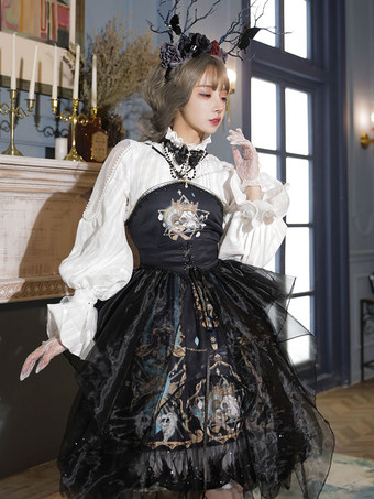 Gothic Lolita JSK Dress Black Sleeveless Chains Pearls Classical Lolita Jumper Skirts