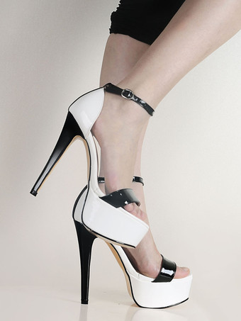 ホワイトセクシーなシューズ女性　2025　オープントゥ　プラットフォーム　スカイハイ　アンクルストラップサンダルシューズ　ハイヒールサンダル