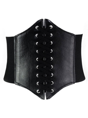 ブラック クラシックロリータコルセットPUレースアップグロメットロリータコサージュ