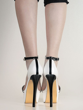 ホワイトセクシーなシューズ女性　2025　オープントゥ　プラットフォーム　スカイハイ　アンクルストラップサンダルシューズ　ハイヒールサンダル