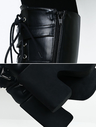 【安心保証】ロリィタブーツ　ゴシック　ブラック　ハイプラットフォーム　丸いつま先　スカイハイヒール