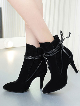 ショート ブーティ アンクル ブラック スエード ポインテッド トゥ ストラップ レディース