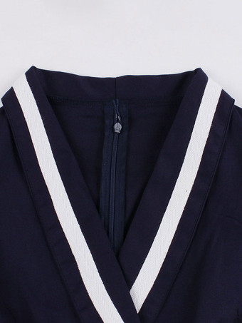 ヴィンテージグラマードレス 1950年代 オードリー・ヘプバーン風 ダークネイビー ツートン ベルト付き Vネック ミディドレス 2026