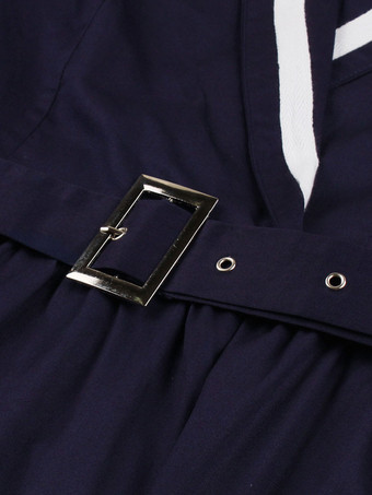 ヴィンテージグラマードレス 1950年代 オードリー・ヘプバーン風 ダークネイビー ツートン ベルト付き Vネック ミディドレス 2026