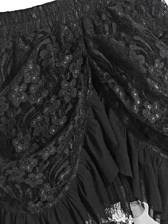 ハロウィン ブラックゴシックコスチューム　2025　フリル　レース　ハイローレディースコットンレトロドレス