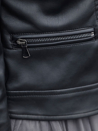 ライダースジャケット ホワイト 革 ジャン ポリウレタン／PU 女性用 アウター 長袖 折り襟 無地 ポケット モーターサイクルジャケット ファッション バイカージャケット