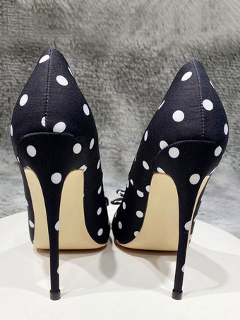 ハイヒール ポインテッドトゥ パンプス ブラック ピンヒール 11cm リボン ドット シューズ プラスサイズシューズ レディース靴 結婚式 二次会 通勤用 仕事 キャバ 卒園式 卒園式