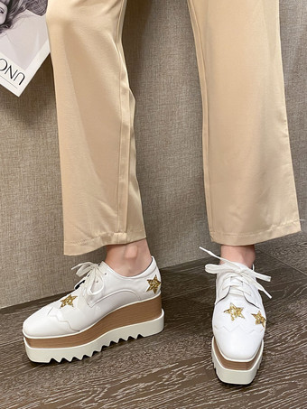 オックスフォードシューズ　歩きやすい　レースアップ　レディース靴　ローヒール　7.5cm　ウェッジソール　スクエアトゥ　