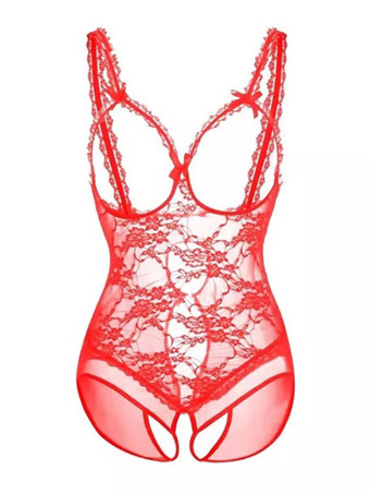 レースセクシーテディカットアウトボウカップレスクロッチレスシアーランジェリー女性用