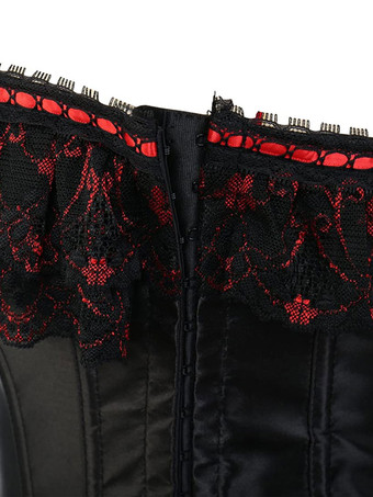 オーバーバストコルセット，ブラック　セクシー　レースアップ　サテン　プラスサイズ　