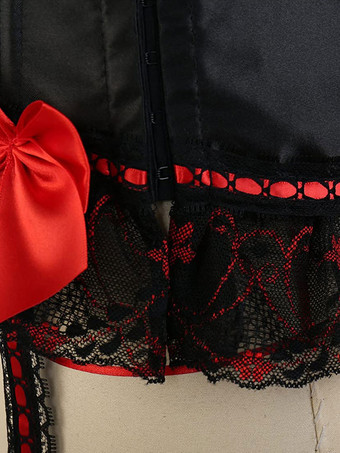 オーバーバストコルセット，ブラック　セクシー　レースアップ　サテン　プラスサイズ　