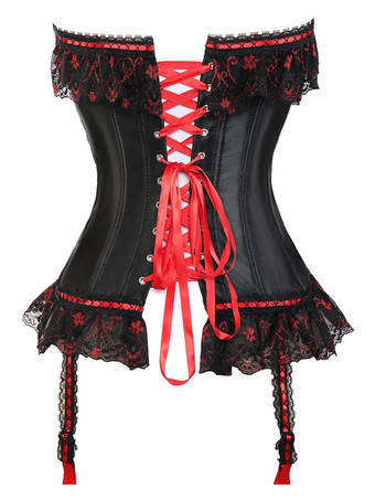 オーバーバストコルセット，ブラック　セクシー　レースアップ　サテン　プラスサイズ　
