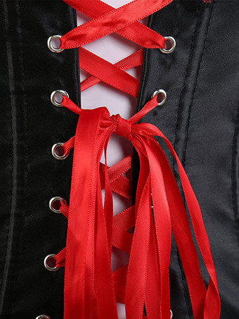 オーバーバストコルセット，ブラック　セクシー　レースアップ　サテン　プラスサイズ　