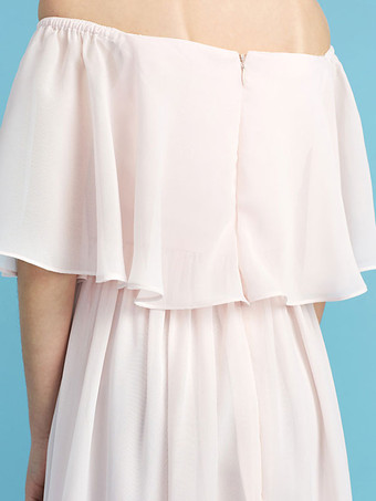 Robe fille de fleur pale rose en chiffon col bateau jupe plissée longueur au sol robe fille cérémonie