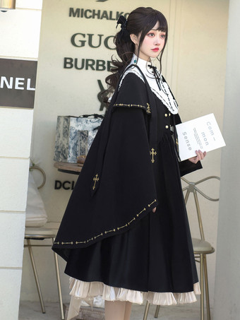 Akademischer Lolita-Poncho-Umhang  schwarze Polyester-Ösen  Schnür-Herbst-Lolita-Outwear