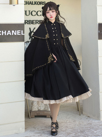 Akademischer Lolita-Poncho-Umhang  schwarze Polyester-Ösen  Schnür-Herbst-Lolita-Outwear