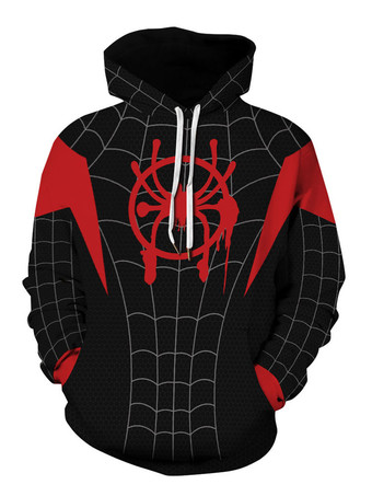 Spider Man Miles Morales Felpe con cappuccio Rosso Nero manica lunga in poliestere PS5 Gioco Anime Felpe con cappuccio