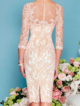 ブライダルマザードレス 2点セット ジュエルネック 3/4丈スリーブ シース レース ビーズ ウェディングゲストドレス 無料カスタマイズ