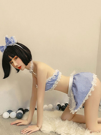 レディースセクシーメイドコスチューム6ピースセットミニスカートTバックエプロンヘッドウェアチョーカーブラサーヴァントセクシーベッドルームコスチューム