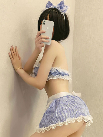 レディースセクシーメイドコスチューム6ピースセットミニスカートTバックエプロンヘッドウェアチョーカーブラサーヴァントセクシーベッドルームコスチューム