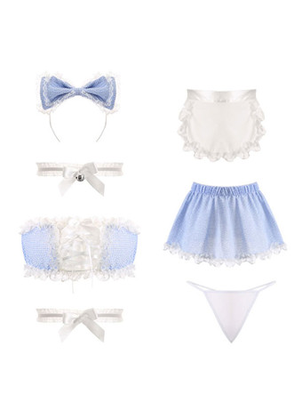 レディースセクシーメイドコスチューム6ピースセットミニスカートTバックエプロンヘッドウェアチョーカーブラサーヴァントセクシーベッドルームコスチューム