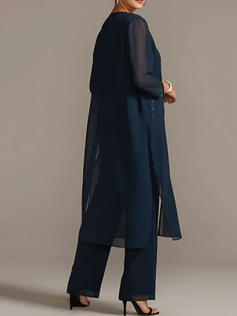 ブライダルマザードレス3ピースセットジュエルネック3/4レングススリーブAラインスパンコールロングウェディングゲスト衣装