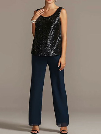 ブライダルマザードレス3ピースセットジュエルネック3/4レングススリーブAラインスパンコールロングウェディングゲスト衣装