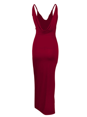 ノースリーブドレス ドレープバック スパゲッティストラップ スリット プロム 誕生日パーティー マキシドレス