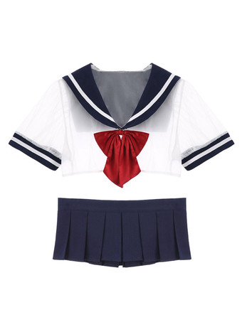 レディースセクシースクールガールコスチューム2ピースセットブルーミニスカートトップス