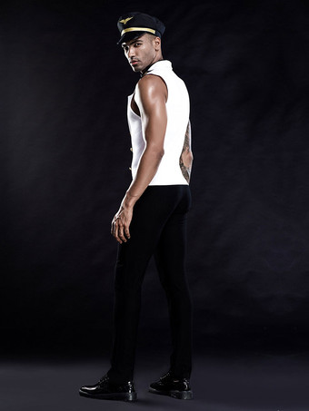 Déguisements Sexy Costumes Policier Homme Ensembles 4 Pièces Gilets à Col V sans Manches Pantalons Longs Bicolores Décors avec Boutonnages