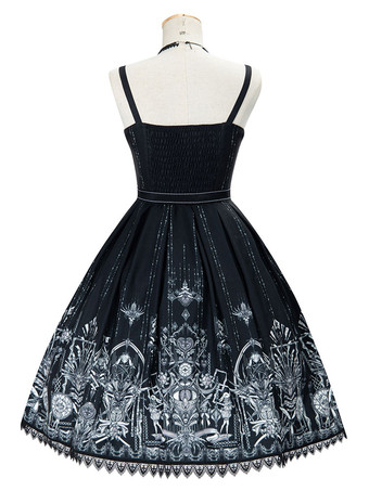 ゴシックロリータOPドレス　2ピースセット　ノースリーブ　ポリエステル　ダークロリータジャンパースカート